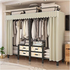 Foldable Portable Wardrobe Closet with Cover, Metal Garment Rack, Clothing Rack for Hanging Clothes, One-Piece Folding Base, 