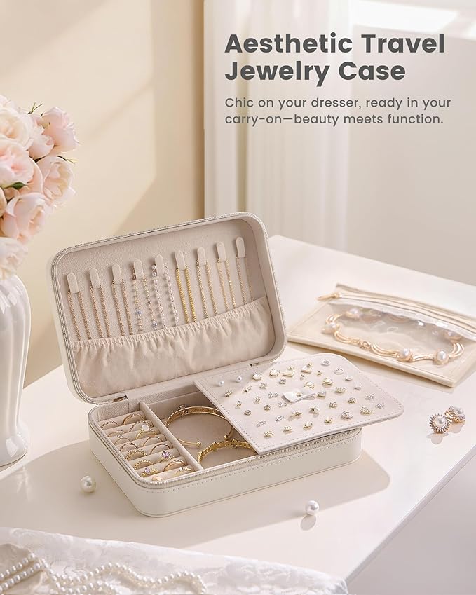Lolalet Travel Jewelry Case for Women Girls, Travel Jewelry Organizer with Clear Storage Bag Small Portable Jewelry Box for N