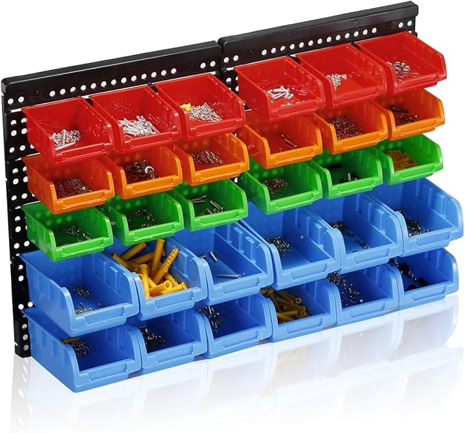 Wall Mounted Storage Bins Parts Rack 4 Colors Garage Plastic Shop Tool Organizer, ABS Plastic Garage Rack, Screw Storage 120 