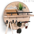 Key Holder for Wall Decorative, Key Hooks Wall Mounted with Shelf and Wooden Key Holder Round Key Hooks for Entryway Mudroom 