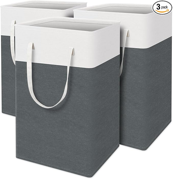 TasticTotes laundry basket 3-Pack, laundry hamper, Hamper with handles, collapsible laundry baskets, Waterproof dirty clothes