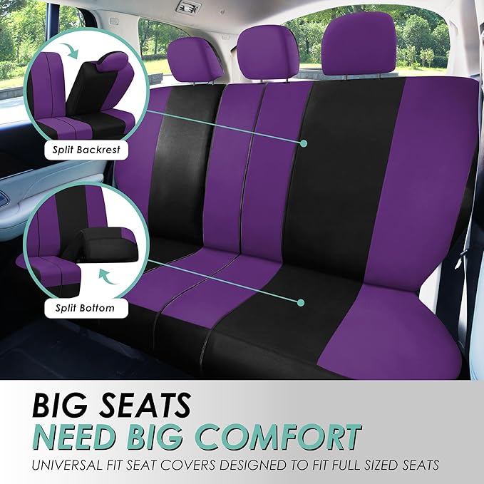 FH Group Car Seat Covers Full Set Cloth - Universal Fit, Automotive Seat Covers, Low Back Front Seat Covers, Airbag Compatibl