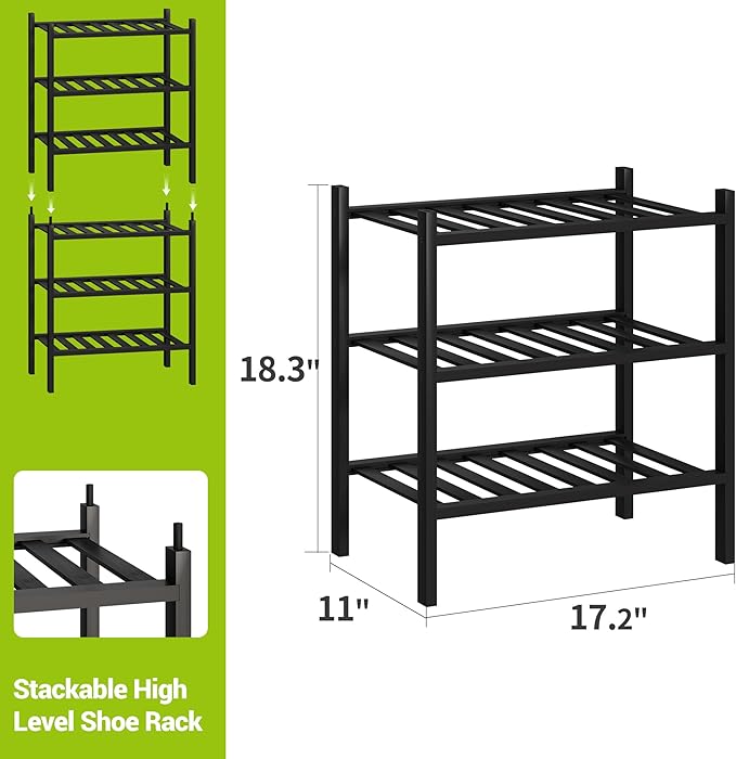 BMOSU 3-Tier Bamboo Small Shoe Rack Premium Stackable Shoe Shelf Storage Organizer for Hallway Closet Living Room Entryway Or