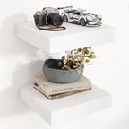Square Floating Shelves for Wall, 12" W x 12" D x 2" H, 2 Pack of Small Wall Mounted Engineered Wood Shelves with Invisible B
