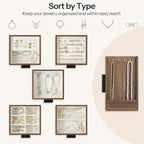 HOOBRO Jewelry Box for Women, Jewelry Organizer with Arc-Shaped Bottom, Wooden Jewelry Box, Side Transparent Window, Vertical