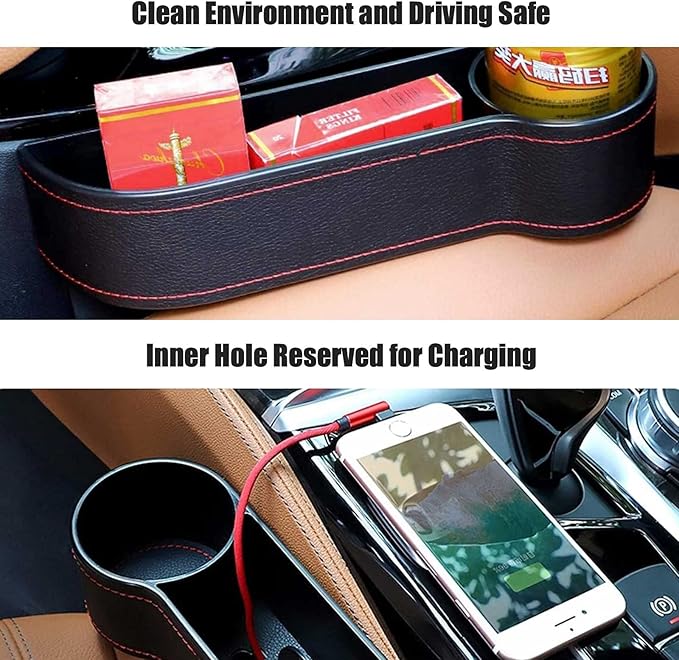2 Pcs Car Seat Gap Filler - Leather Car Seat Crevice Storage Box with Adhesive Foam Pads, Car Gap Filler Organizer for Front Seat Gap Filler Between Car Seat and Console, Universal Fit