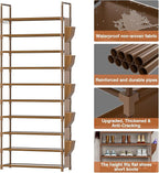 LUKYTOWER Tall Shoe Rack - 10 Tier Organizer for Closet, 30-35 Pairs, Large Capacity with 5 Hooks and Side Pocket, Sturdy Met