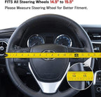 BDK Dark Wood Grain Steering Wheel Cover with Black Faux Leather Comfort Grip, Standard 15 inch Size, Car Steering Wheel Cove