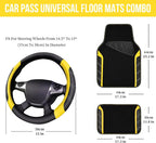 CAR PASS Leather Steering Wheel Cover and Waterproof Car Floor Mats,Microfiber Universal Car Combo Fit for 95% Sedan SUV Van 
