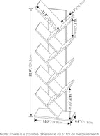 Furinno TREE Book Shelf, 9-Tier Bookshelf, Tree Bookcase with Angled Open Shelf, 8.4 x 15.7 x 50.9, for Room Decor, for Livin