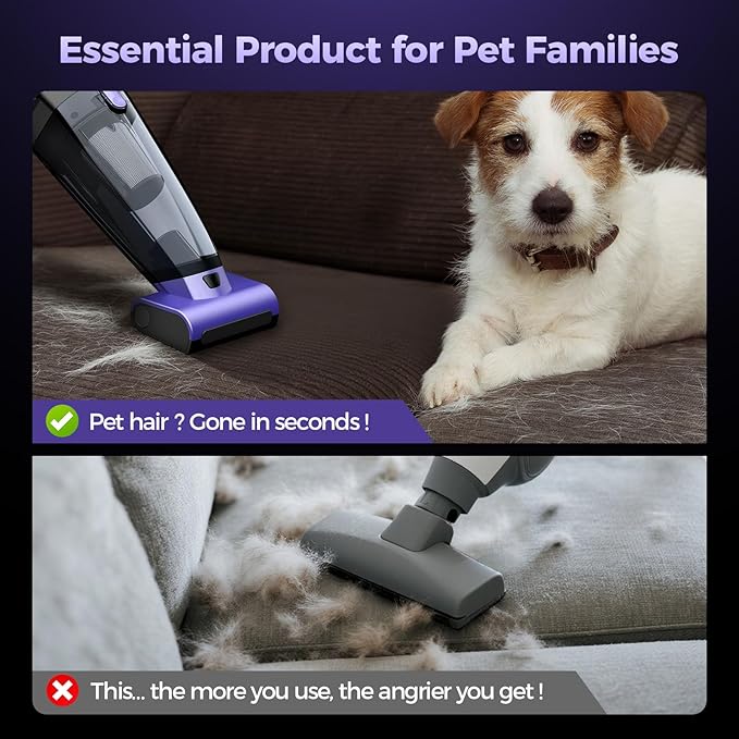 Pet Hair Handheld Vacuum Cordless: 20000PA High Power Car Vacuum with Motorized Brush and LED Light, Rechargeable Hand Held V