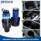 2-in-1 Multifunctional Car Cup Holder Expander, Large Auto Dual Cup Holder Expander Adapter with Adjustable Base, All Purpose Car Cup Holder for Bottles Cups Snack Organizer