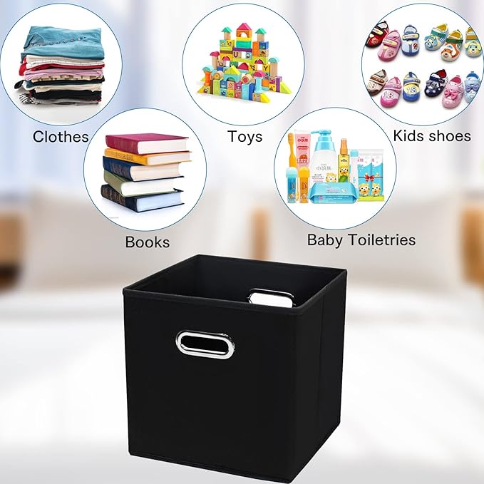 STOREONE Fabric Storage Bins Cubes Baskets Containers-(11X11X11) with Dual Handles Cube Storage Organizer Bins for Shelf Clos