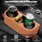 Car Seat Gap Filler Organizer with Cup Holder, Leather Multifunctional Vehicle Front Seat Crevice Storage Box Bag, Automotive Console Side Bucket Pocket, Universal Fit (Brown)
