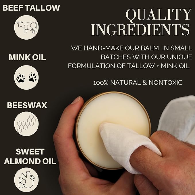 All Natural Leather Conditioner Balm - Made with Mink Oil, Tallow, & Beeswax, Protects, Softens Restores and Waterproofs Leat