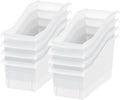 IRIS USA Plastic Book Bin Magazine Holder, 8-Pack, Vertical Standing Connecting Container Box for Office Dorm Study Homework 