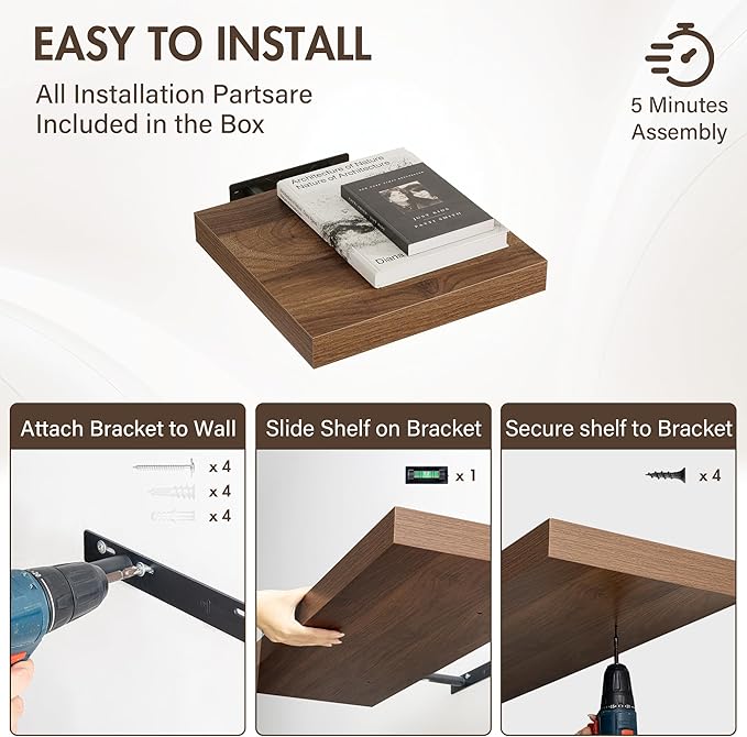 12 Inch Floating Shelves, 12" Deep Floating Shelf Wall Mounted, 12" Wall Shelves, Rustic Deep Bookshelf, Extra Deeper Display
