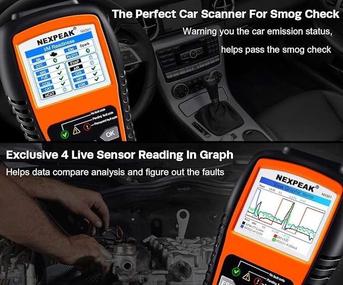 NEXPEAK OBD2 Scanner, NX501 Enhanced OBD II Auto Code Reader, Car Diagnostic Scan Tool Vehicle Check Engine Light Analyzer for