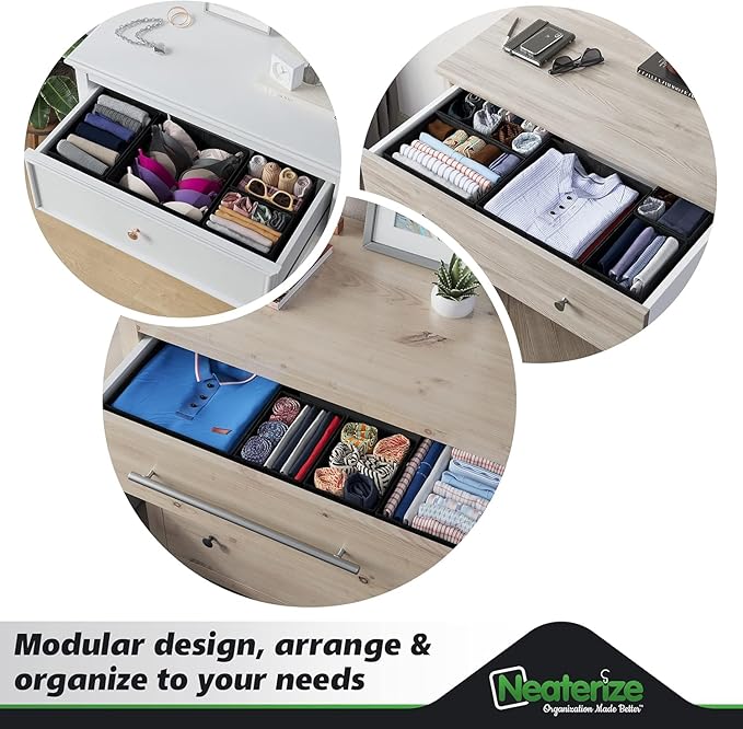 Drawer Organizer Clothes Set of 12 Black - Dresser Organizer For Nursery, Bedroom, Closet - Perfect Baby Clothes Organizer an