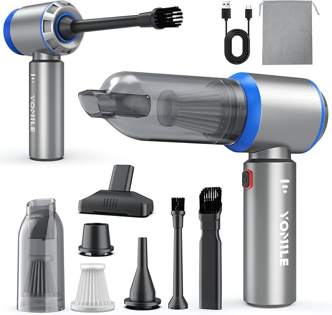 Mini Vacuum Cleaner, 2 in 1 27000PA Brushless Car Vacuum &250000RPM Air Duster 9000mAh Battery Air Blower Wireless Handheld V