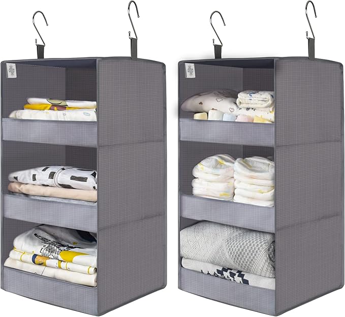 GRANNY SAYS 3-Shelf Closet Organizers and Storage, Foldable Hanging Closet Organizer, Hanging Closet Shelves with 2 Metal Hoo