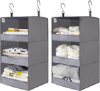GRANNY SAYS 3-Shelf Closet Organizers and Storage, Foldable Hanging Closet Organizer, Hanging Closet Shelves with 2 Metal Hoo