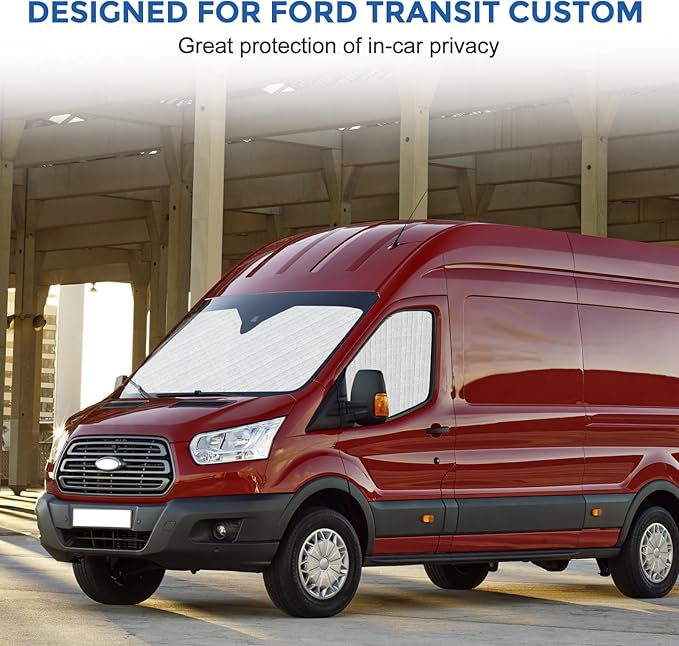 Ford Transit 2015-2023 Sun Shade 3-Piece Set - Custom Fit Windshield & Front Side Window Sunshades | Heat Reflective UV Blocker Privacy Cover for Transit T150 T250 T350 T350HD Van