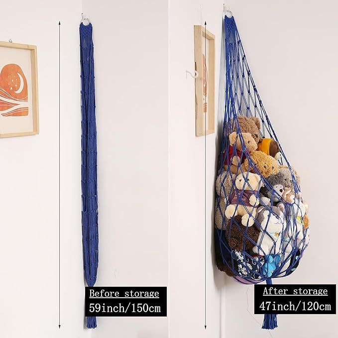 Amdermi Stuffed Animal Storage Toy Hammock Corner Hanging Net for Stuff Animal Storage Macrame Toy Display Plushie Toy Holder