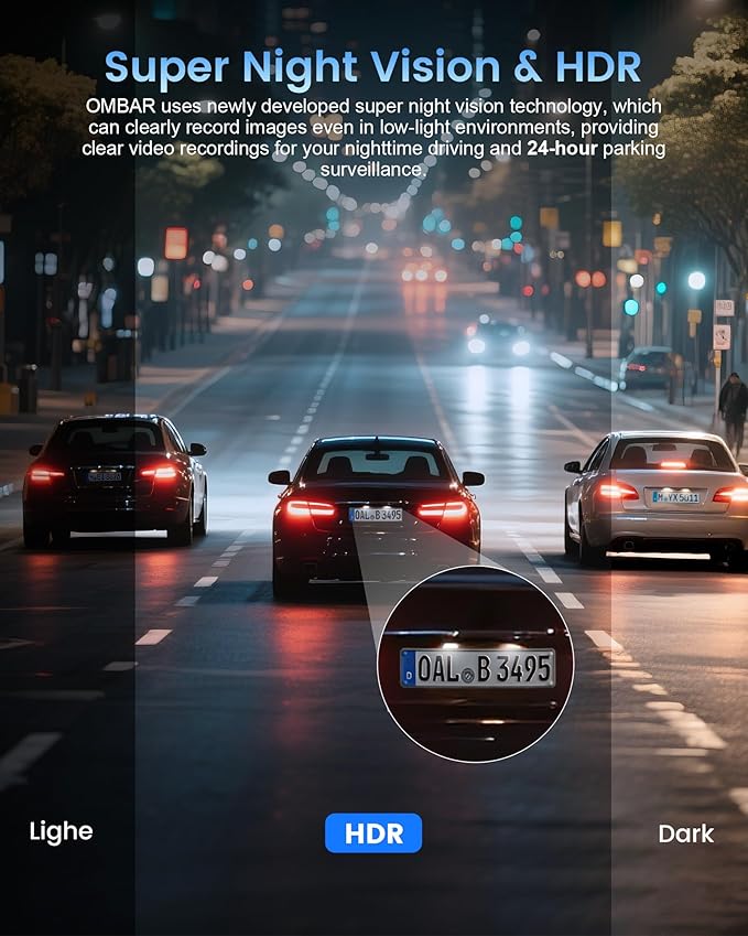 OMBAR Dash Cam Front and Rear, 4K/2.5K Ultra HD Dash Camera for Cars, Included 64GB Card, Built-in 5G Wi-Fi & GPS, 3.16” IPS 