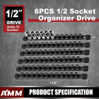 AMM 6-Piece Socket Organizer, 1/2 inch Drive ABS Tools Socket Holder,Heavy Duty Socket Racks, Premium Quality Socket Clip Rai