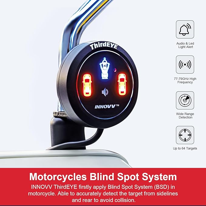 INNOVV ThirdEYE Motorcycle Blind Spot System with Voice and Indicators Alert, Waterproof Moto Assistant System, Detect Hazard