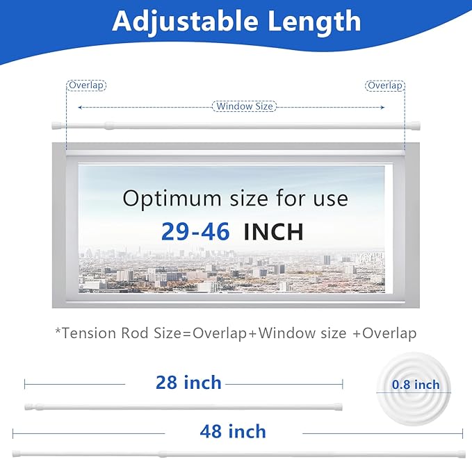 Goowin Tension Curtain Rod 28 to 48 Inch, 5/8" Diameter No Drilling Small Rod, Expandable Spring Loaded Curtain Rods, Rods fo