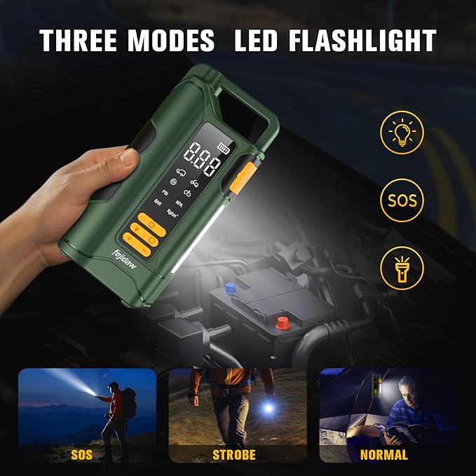Jump Starter with Air Compressor,5000A Car Battery Jumper Starter, 16000mAh Battery Jumper Starter Portable for 10L