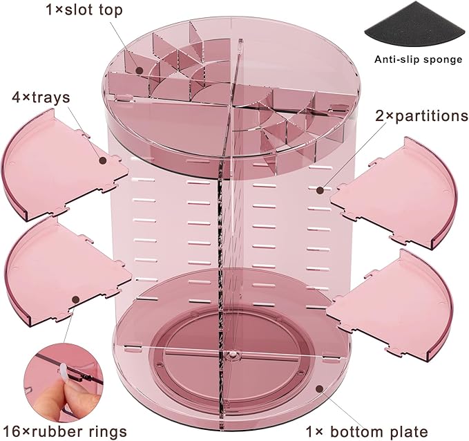 Jiavarry 360 Rotating Makeup Organizer with Lipstick Slots, 8 Adjustable Layers Spinning Skincare Organizers, Large Capacity 