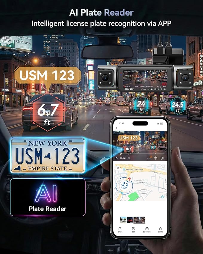 IIWEY 4 Channel Dash Cam 360° View, STARVIS 2 Front 2.7K Rear 2K Inside 1080P x2, 8IR LEDs Night Vision 3.0, PlateTag AI for 