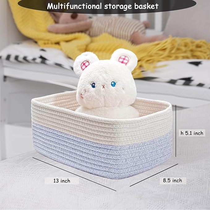 COMFY-HOMI 13" x 8.5" x 5.1" Storage Baskets for Organizing | Cotton Rope Woven Basket | Toy Storage Bin Box | Basket for She