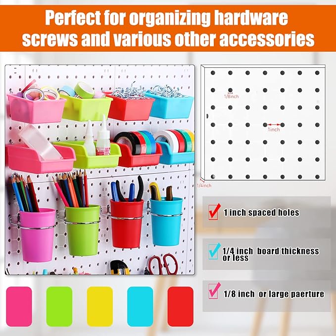 Sieral 64 Pieces Pegboard Bins Pegboard Cups with Hooks and Loops Peg Hooks Assortment Organizer Accessory for Organizing Acc