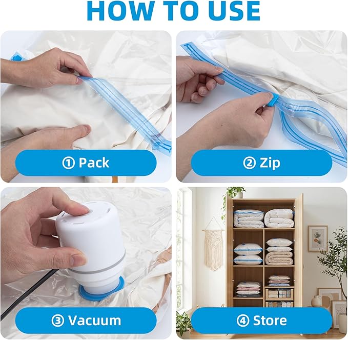 KMOSENIA Vacuum Storage Bags with Electric Pump, Vacuum Seal Bags, Space Saver Compression Bags for Clothing, Pillows, Blanke