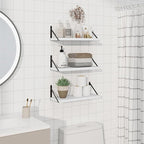 Wall Shelf, Floating Book Shelves with Brackets, 16 inch White Shelves Set of 3, Particle Board Wooden Shelf for Kitchen, Bat