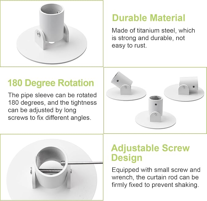 Shower Curtain Rod Bracket, 2Pcs 26mm Inner Diameter Titanium Steel Shower Curtain Rod Single Swivel Flange Easy Installation