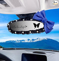 Dotesy 3 PCS Bling Rearview Mirror Cover, Elastic PU Leather Auto Rear View Mirror Protector with Butterfly Car Interior Accessories Universal for Car, SUV, VAN (Black Blue)
