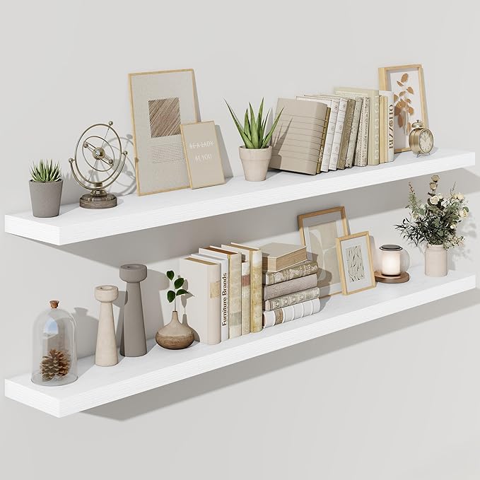 Fun Memories 72 Inch Floating Shelves for Wall, Fireplace Mantel Shelf with Invisible Heavy Duty Bracket, 8 Inch Deep Storage