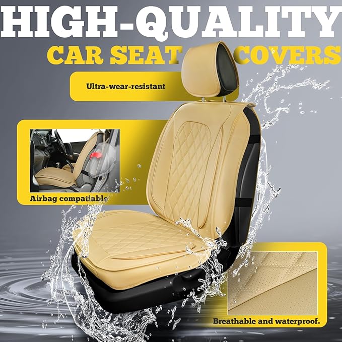 LINGVIDO Car Seat Covers for Front Seats (2 Seats) - Premium Perforated Nappa Leather,Waterproof Shield, Omni-Adapt Fit for S