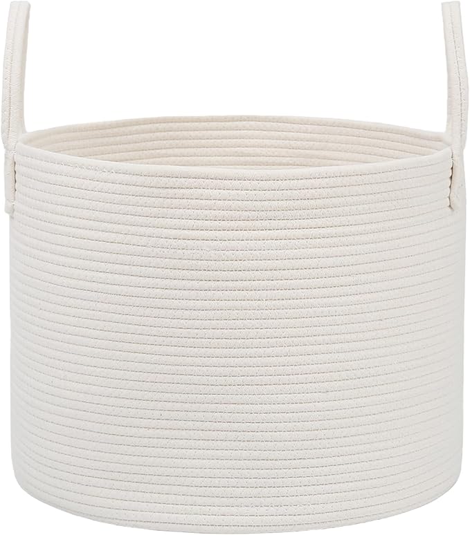 JMvicyroam 115L Extra Large Blanket Basket for Living Room - Woven Cotton Rope Laundry Hamper with Reinforced Handles - Stora