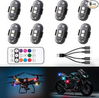 8PCS Wireless LED Strobe Lights with Remote Control,8 Colors Waterproof Anti-Collision USB Charing Led Warning Light, High Brightness Wireless LED Lights for Car Drone Truck Motorcycle Aircraft Bike