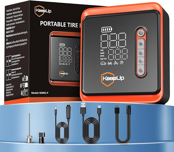 Tire Inflator Portable Air Compressor -Upgraded Air Pump for Car Tires with Tire Pressure Gauge (Max 150 PSI), Auto Shut-Off Tire Pump with LED Light for Car Motor Bike Ball