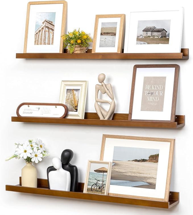 Picture Ledge Wall Shelves 36 inches Width Set of 3, Solid Pine Wood Rustic Floating Ledge Shelves for Wall for Kids' Room Be