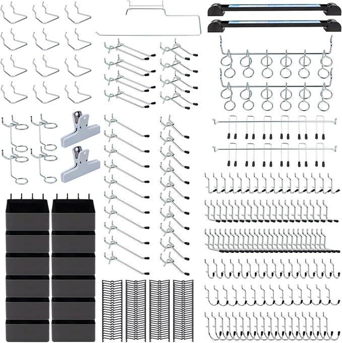 283PCS Metal Pegboard Hooks Organizer Kit for Organizing Various Tools - Heavy Duty 1/4" & 1/8" Pegboard Accessories with Peg