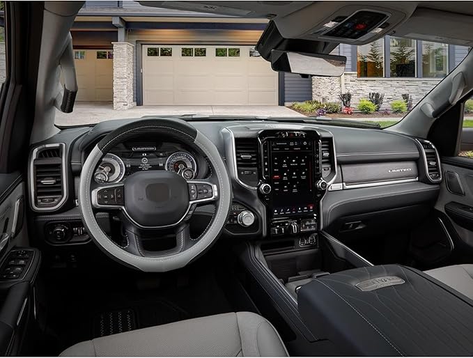 West Llama Customized Auto Car Steering Wheel Cover for Dodge RAM 1500 2500 3500, 15.5-16 inch(Black+Gray Line-Large Size)