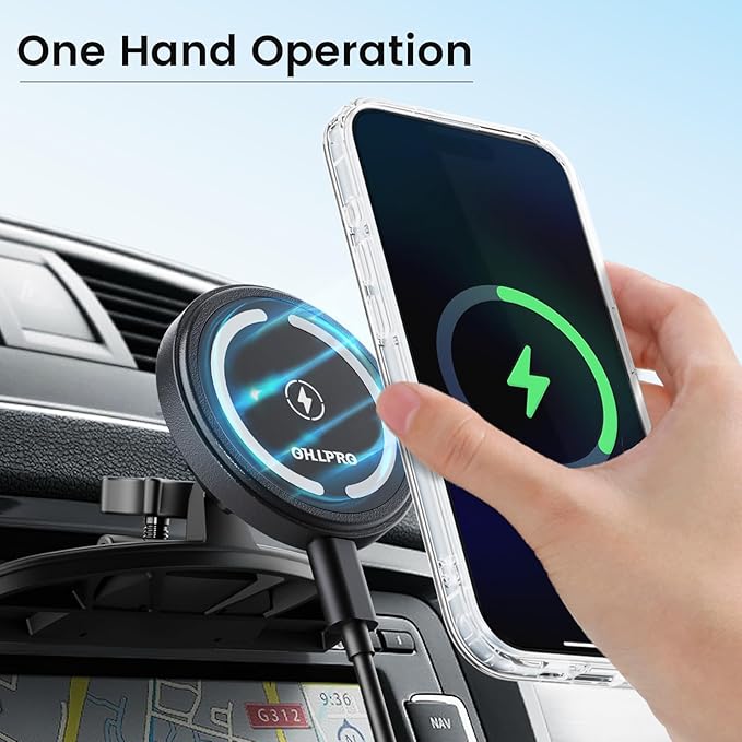OHLPRO 15W Magsafe Car Mount Charger for iPhone 17, Fast Wireless Charging Magnetic CD Slot Holder with 3M Adhesive Base for Dashboard, Aluminum Shell, Compatible with iPhone 16 15 14 Series, Black